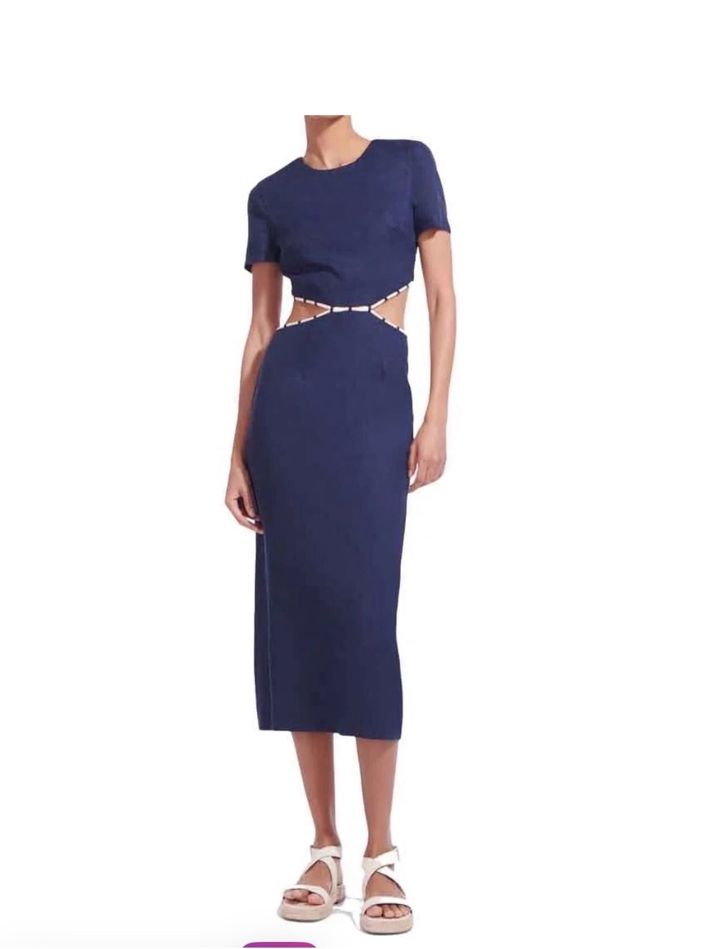 Staud Matteo Navy Cutout Short-Sleeve Midi Dress